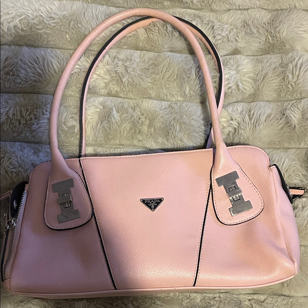 Prada Pink Leather Shoulder Bag with Silver Hardware